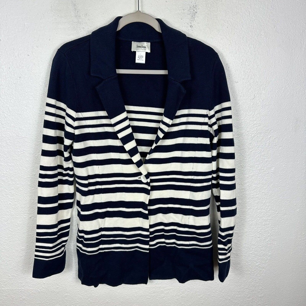 Neiman Marcus Navy and White Striped Cardigan